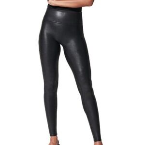 SPANX Black Faux Leather Leggings Petite M‎ High Rise
